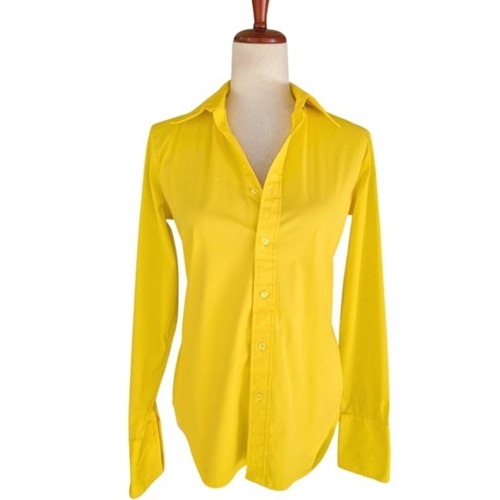 Ralph‎ Lauren Black Label Womens Yellow Stretch Cotton Button Down Shirt Size 8